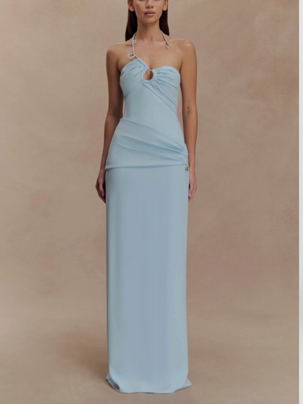 Meshki Light Blue Halter-Detail Strapless Maxi Dress